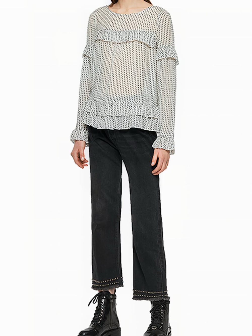 All Saints Evia Emb Top Oyster White